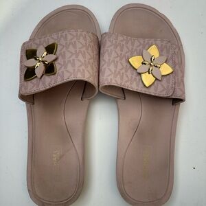 Michael Kors Blush Sandals with Gold Floral Detail